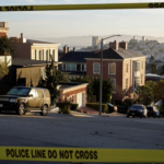 California neighborhood with crime scene tape