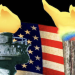 Graphic - US flag - 2 torches - statue of Liberty and gay pride