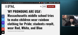 Middle school students wear red, white, & blue