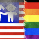 children american flag ripped away by gay pride flag