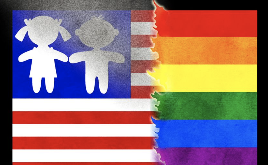 children american flag ripped away by gay pride flag