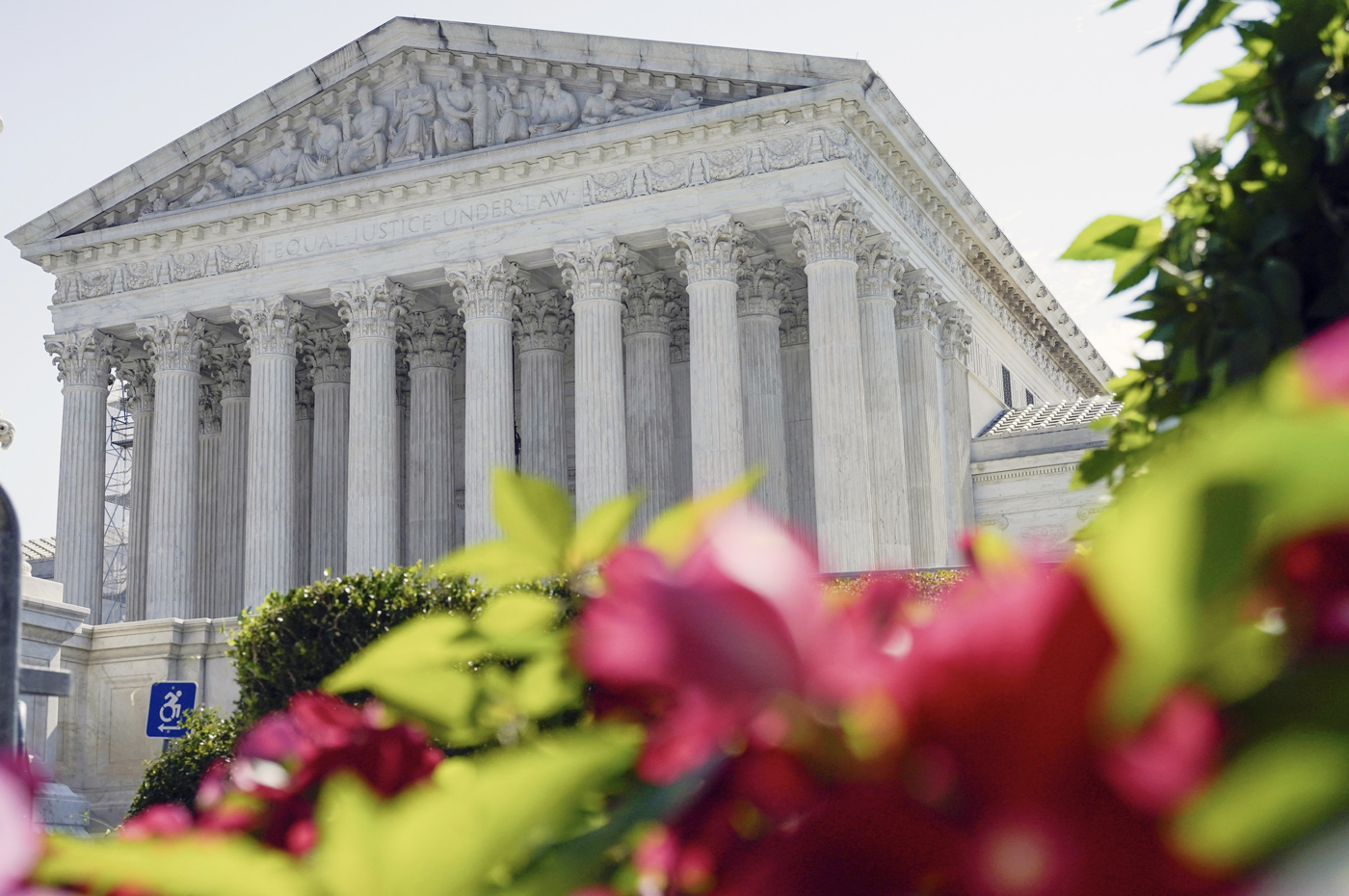 Supreme court building w flowers - SCOTUS