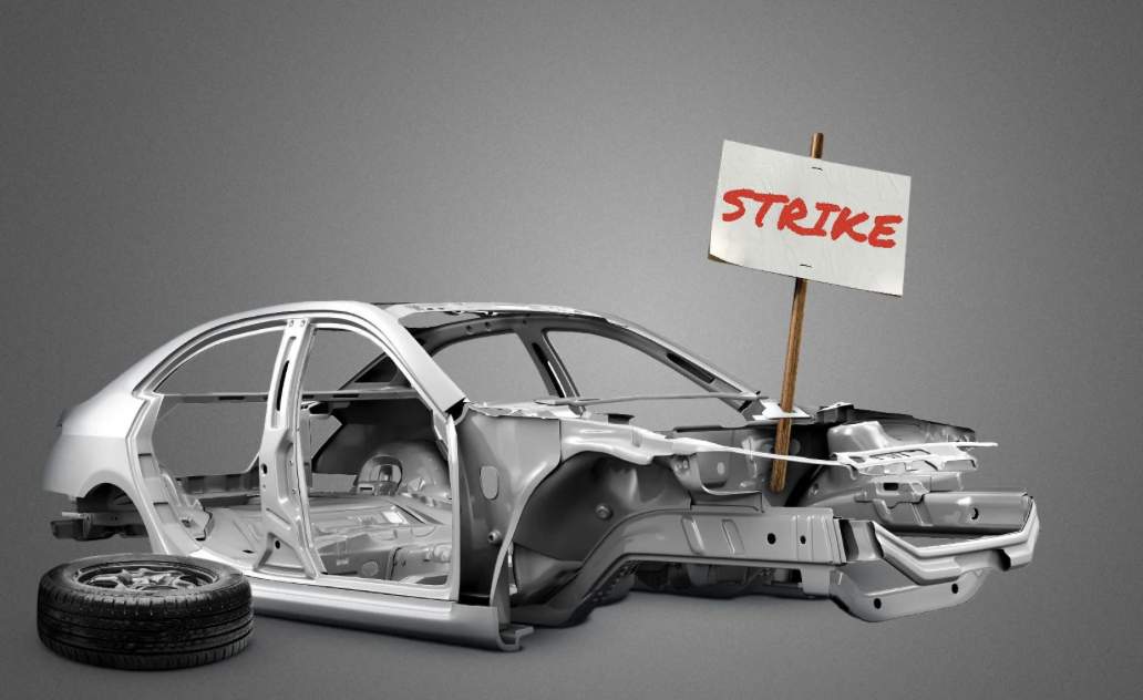 car frame with "strike" sign