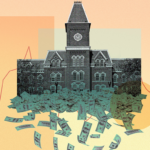 Dollars Donors Students walking away from Harvard University