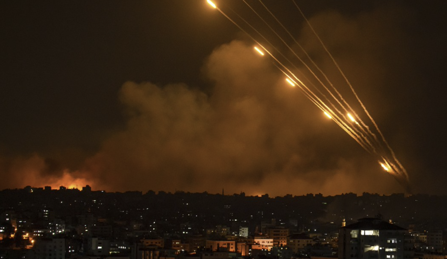 Nighttime - Hamas rockets aimed at Israel