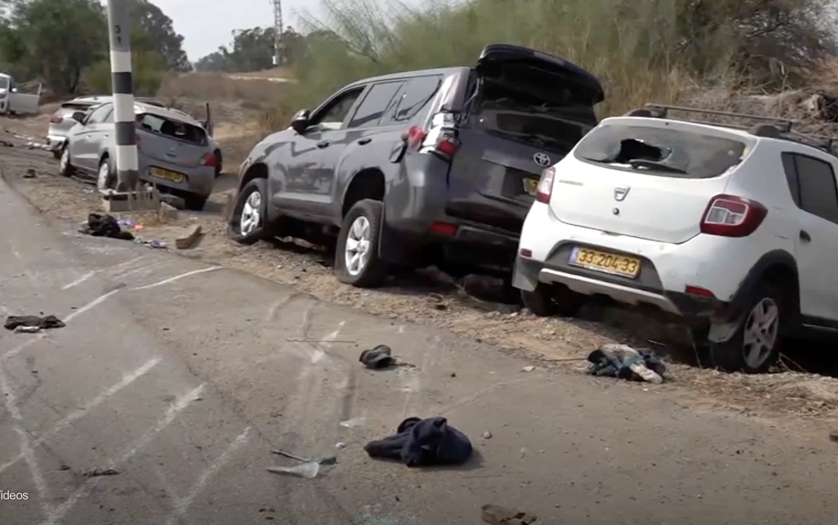 abandoned shot up Israeli cars from Hamas attacks