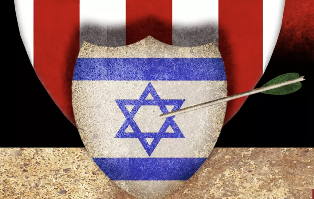 Heraldry shield of Israeli flag with an arrow in it