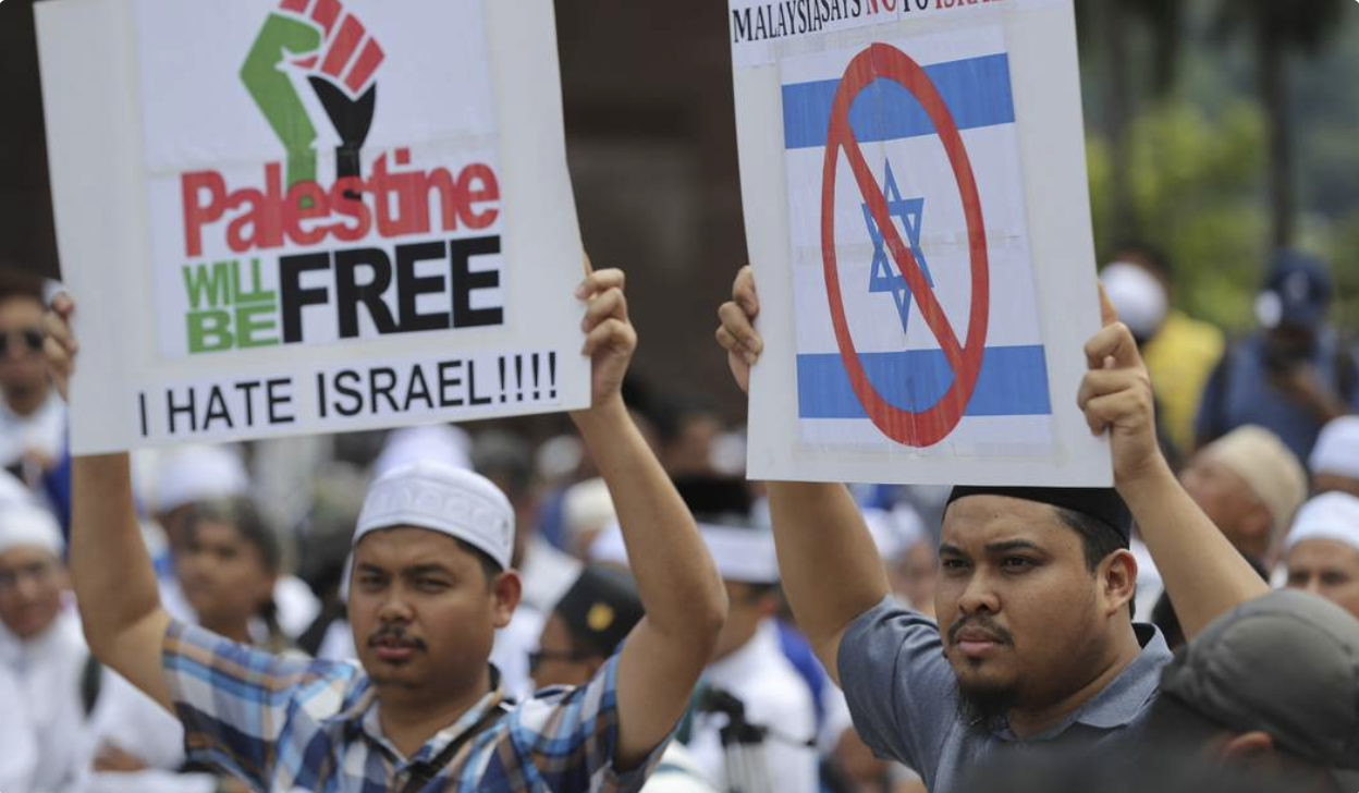 protesters - I hate israel - eliminate israel - signs