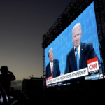 Biden vs Trump on Large outdoor screen