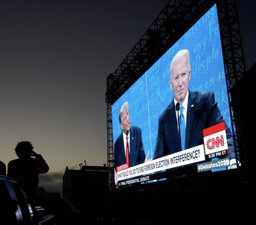 Biden vs Trump on Large outdoor screen