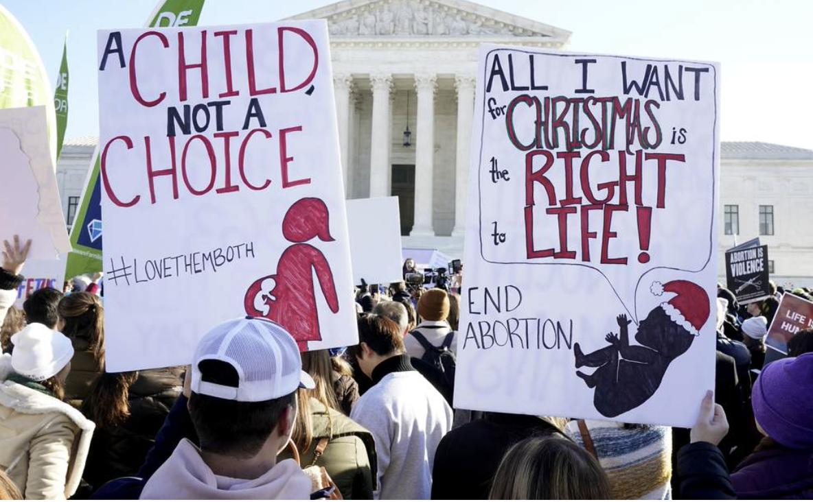Pro-life protesters at SCOTUS bldg with handmade signs