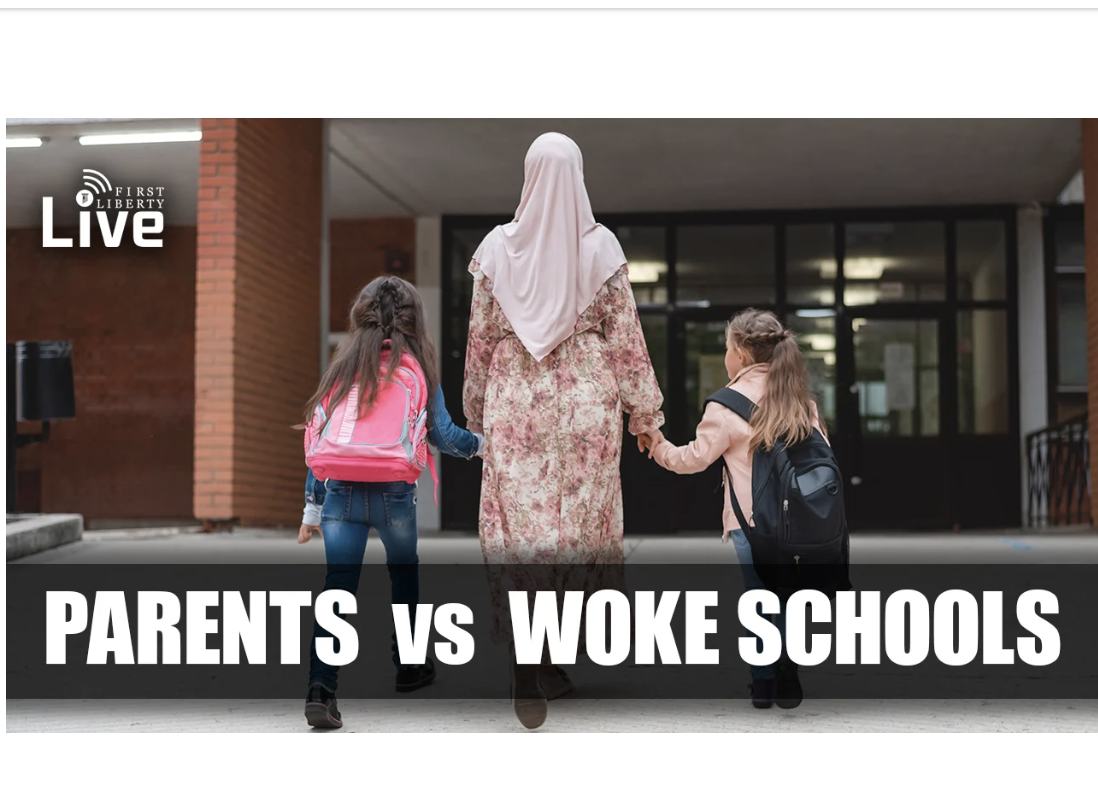 Muslim Mom and her children walk into school