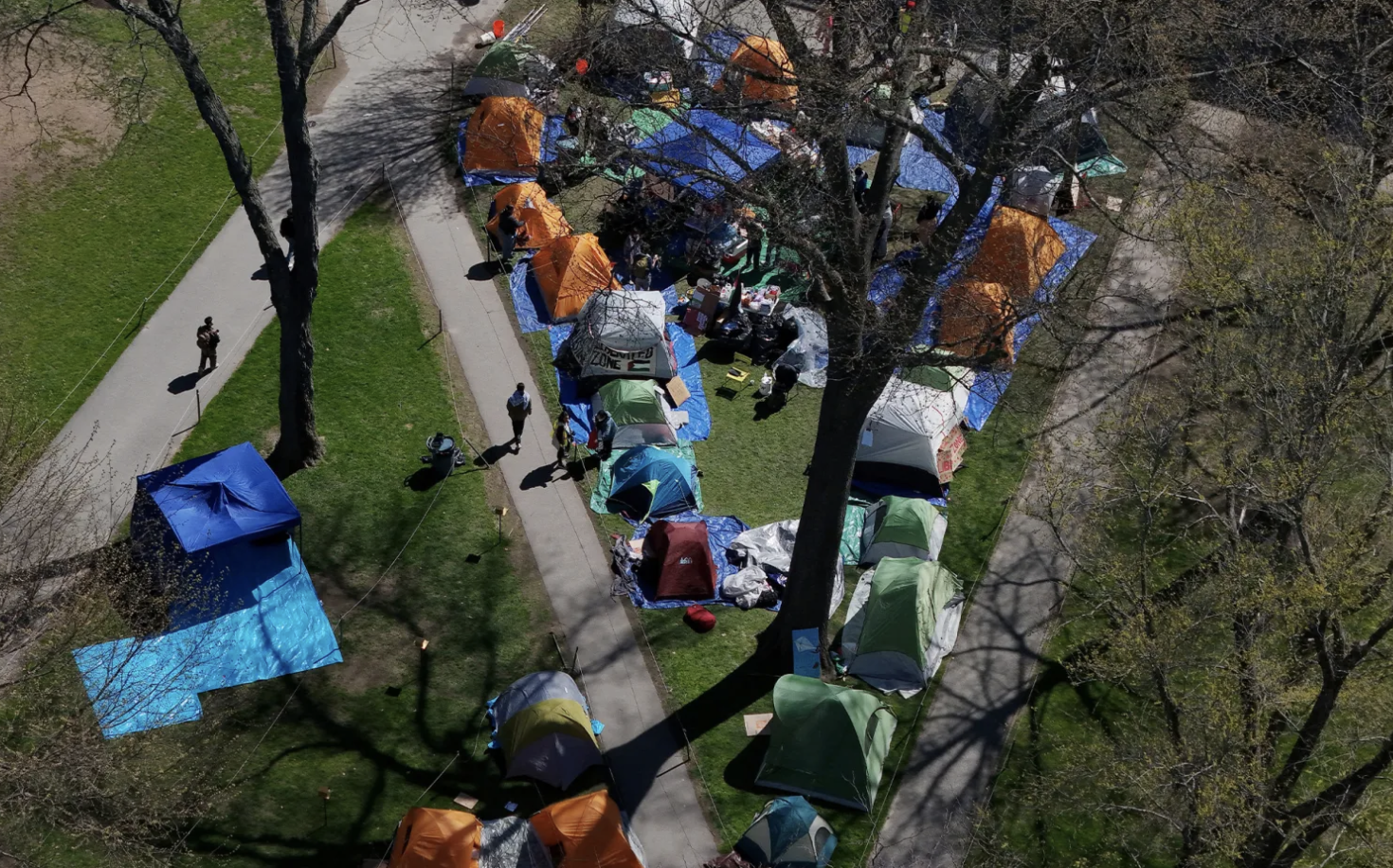 Arial view of Harvards hamas encampment