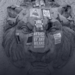 NY Lion Statue - defaced