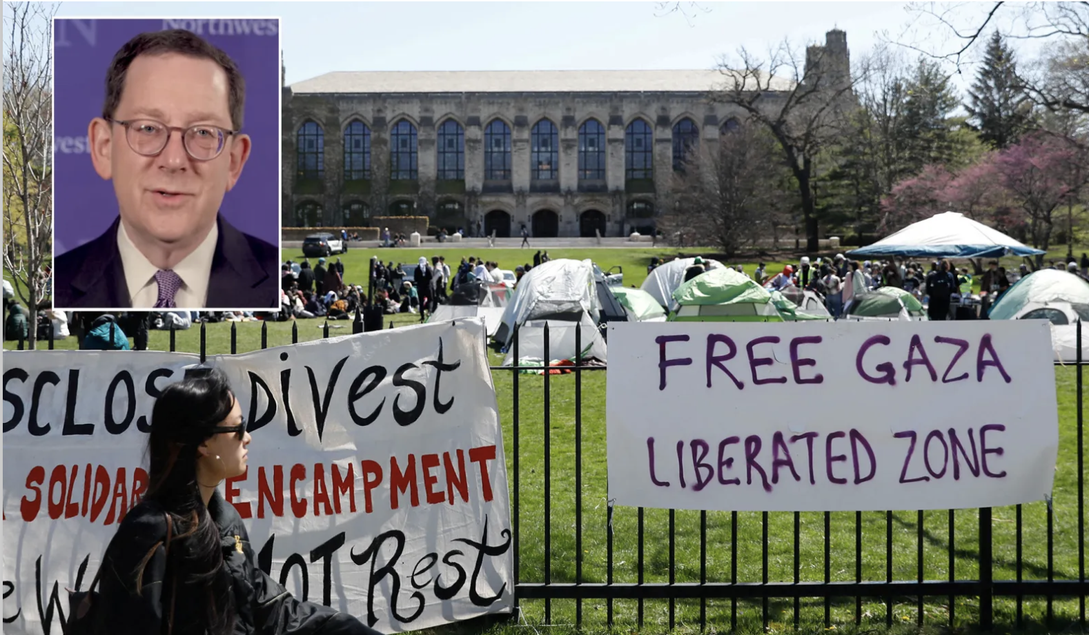 Northwestern University president Michael Schill and Pro-palestinian encampment