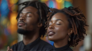 Millennial Afro-American man and woman Gospel singers - worship God