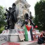 Protesters graffiti pro-palestinian messages - Lafayette Square. - White House