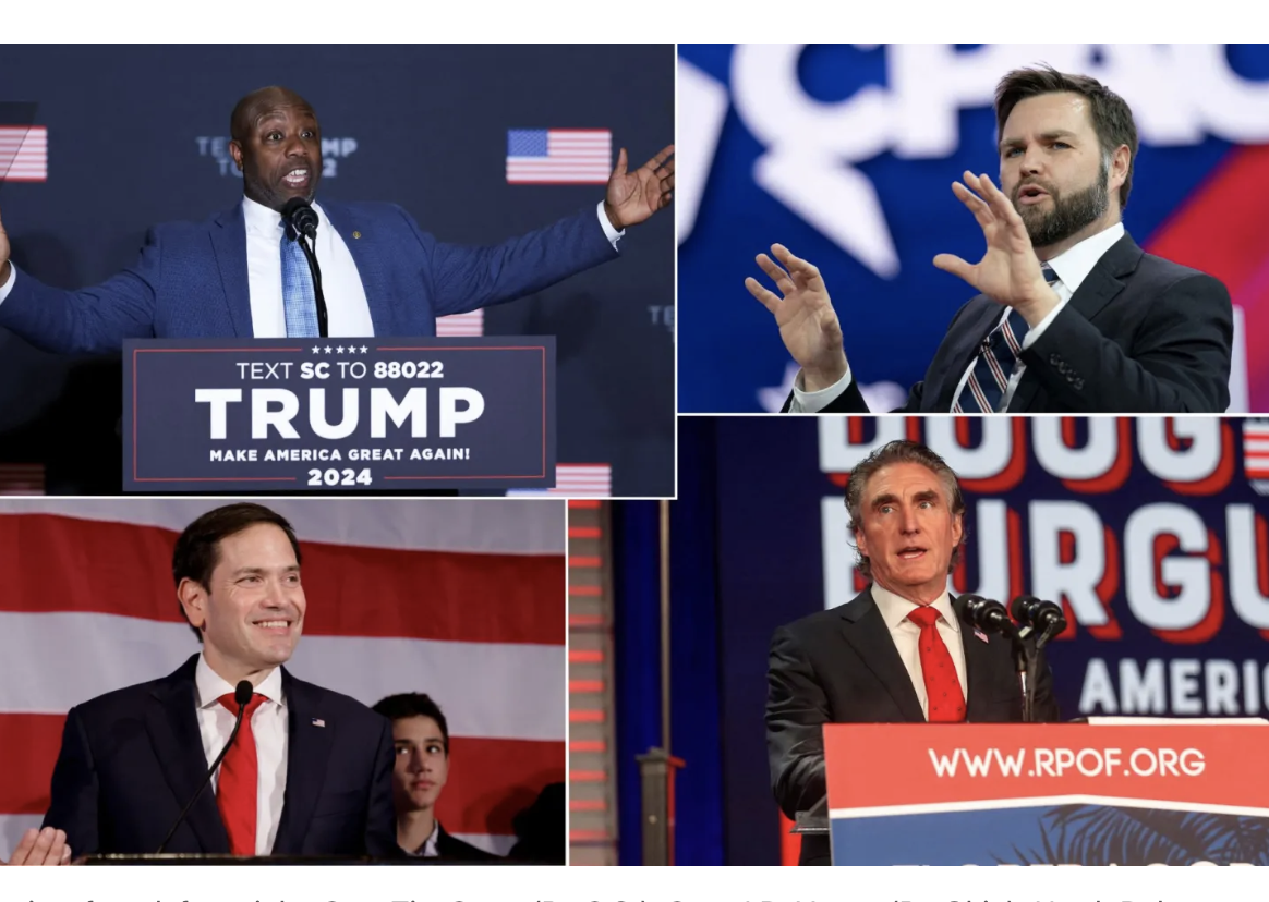 Clockwise, from left to right - Sen. Tim Scott (R., S.C.), Sen. J.D. Vance (R., Ohio), North Dakota governor Doug Burgum, and Sen. Marco Rubio (R., Fla.)