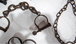 Shackles used to bind slaves on display at the Whitney Plantation in Wallace, LA