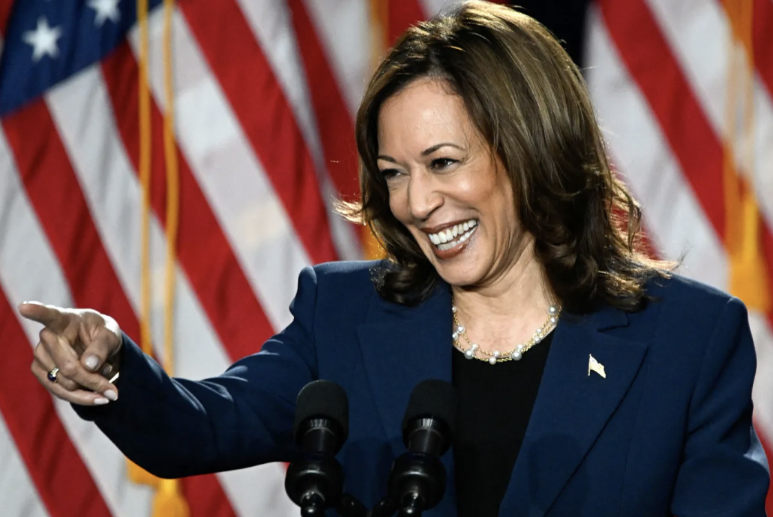 VP Kamala Harris points GRINS during campaign appearance