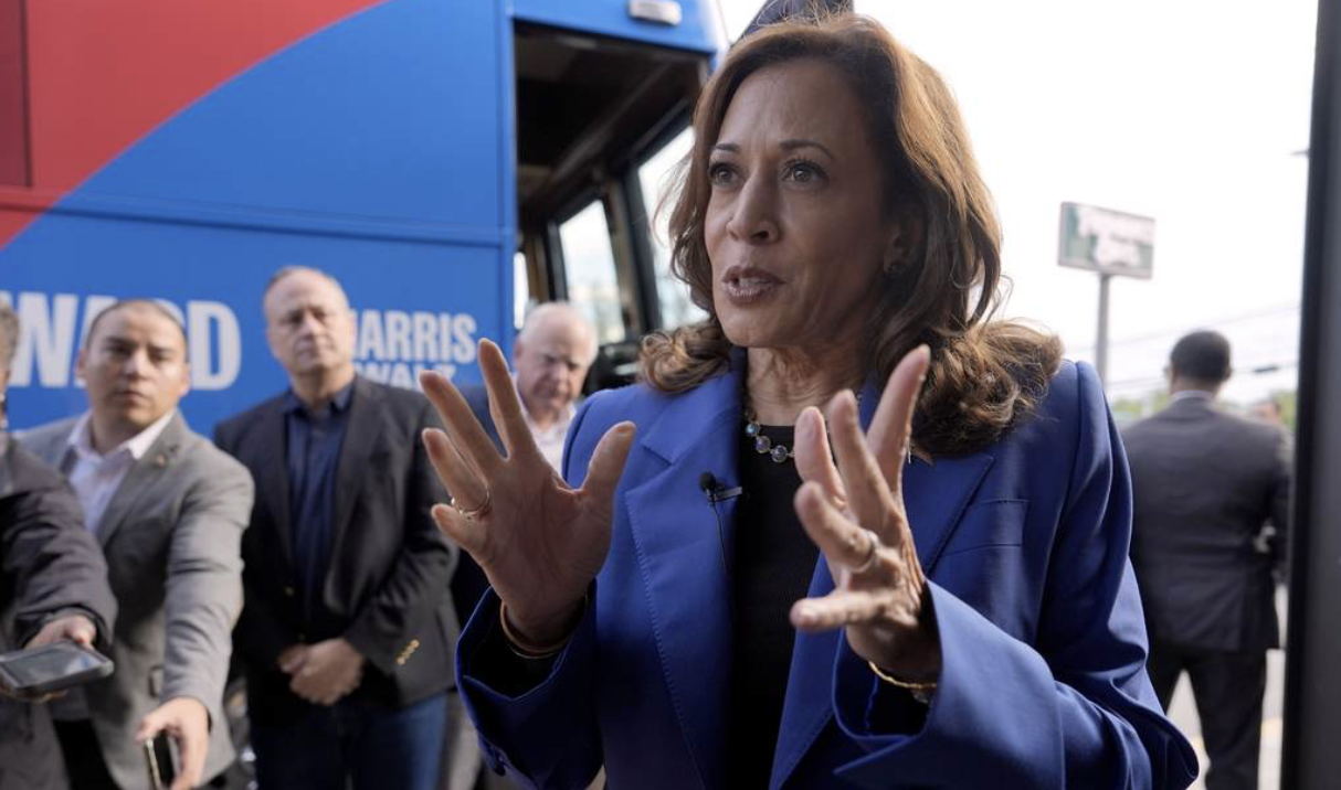 Kamala at DNC gestures with hands