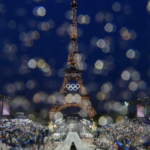 Olympic Opening Ceremony raindrops on camera lens - eiffel tower