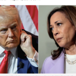 Trump Harris side by side - frowning half profiles