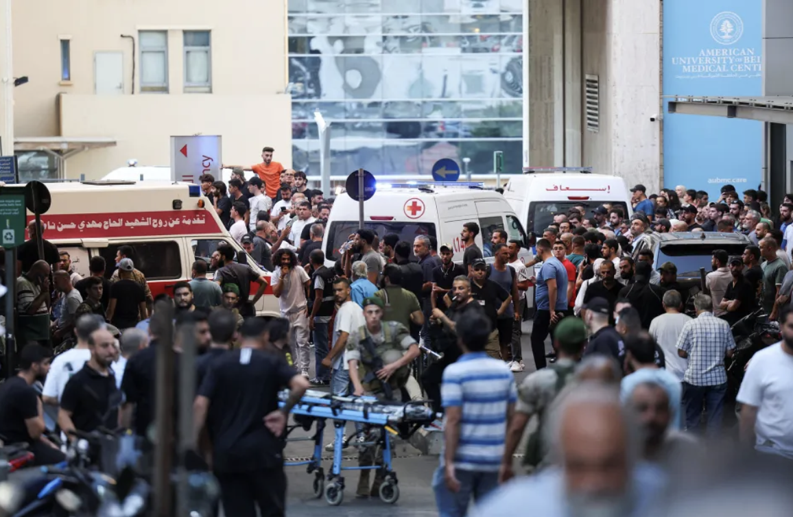 Ambulances arrive to American University of Beirut Medical Center