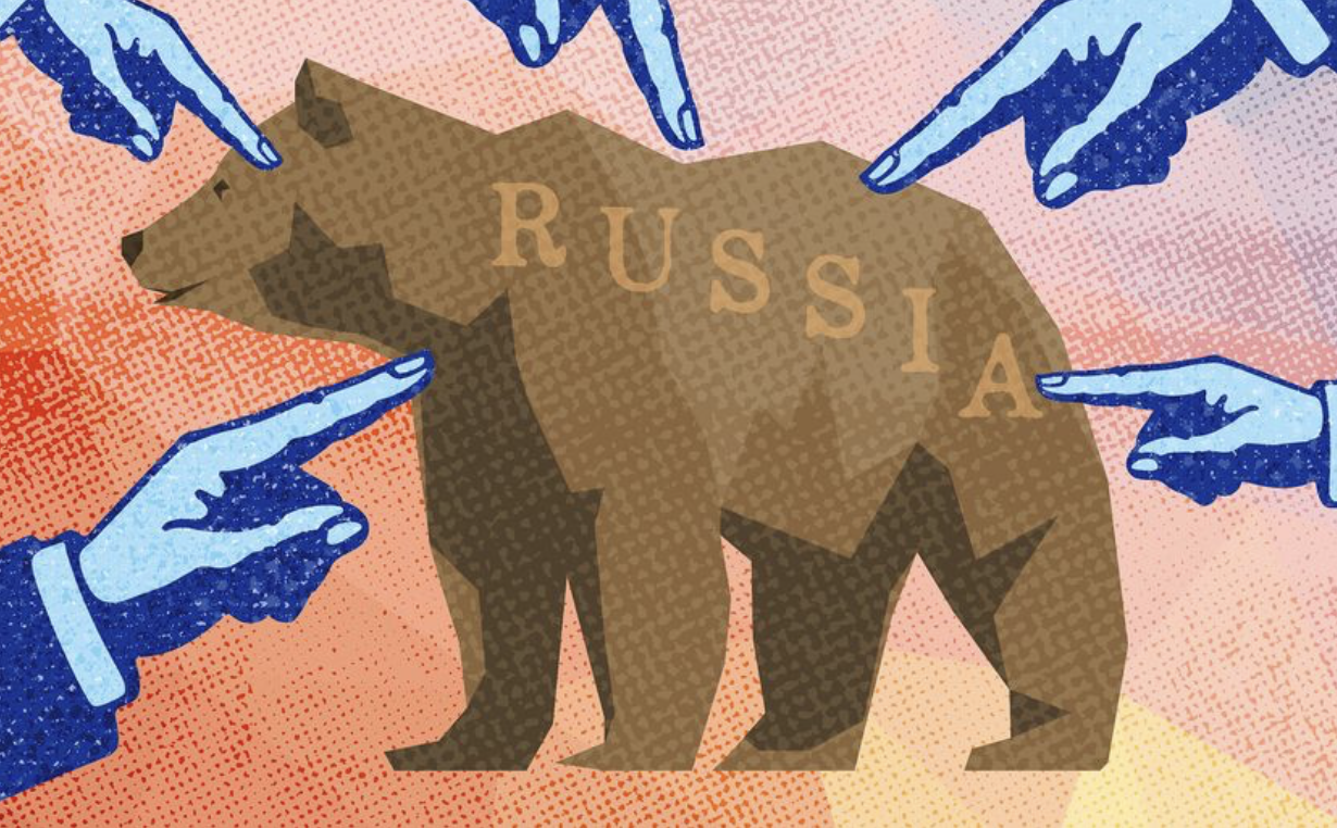 graphic - Russian bear with lots of blue hands pointing