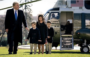 Donald Trump with grandchildren and Presidential helicopter