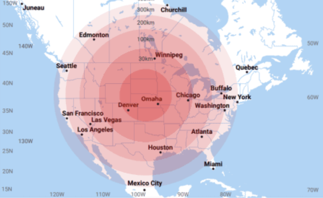 US Map of EMP coverage by height of bomb