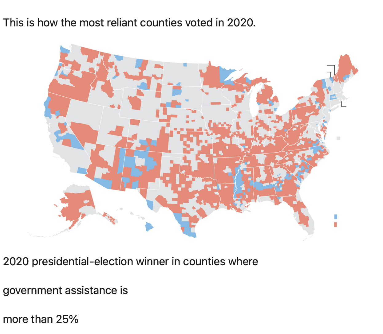 US map of how counties voted in 2020