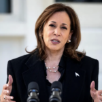 Vice President Kamala Harris speaks at the vice president's residence at the Naval Observatory