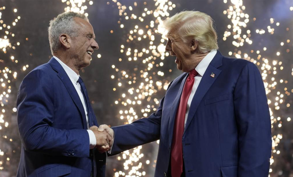 RFK and Trump shake hands amid sparkling lights