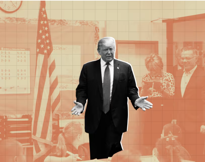 Trump graphic with classroom