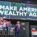 trump on stage in Savannah - Make America Wealthy Again