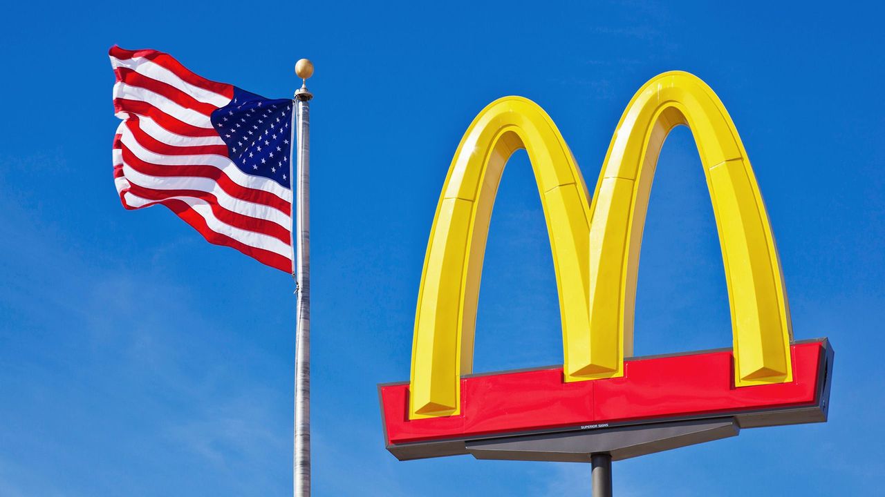 McDonalds golden arches and US Flag