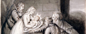 Older drawing of Mary holding infant Jesus