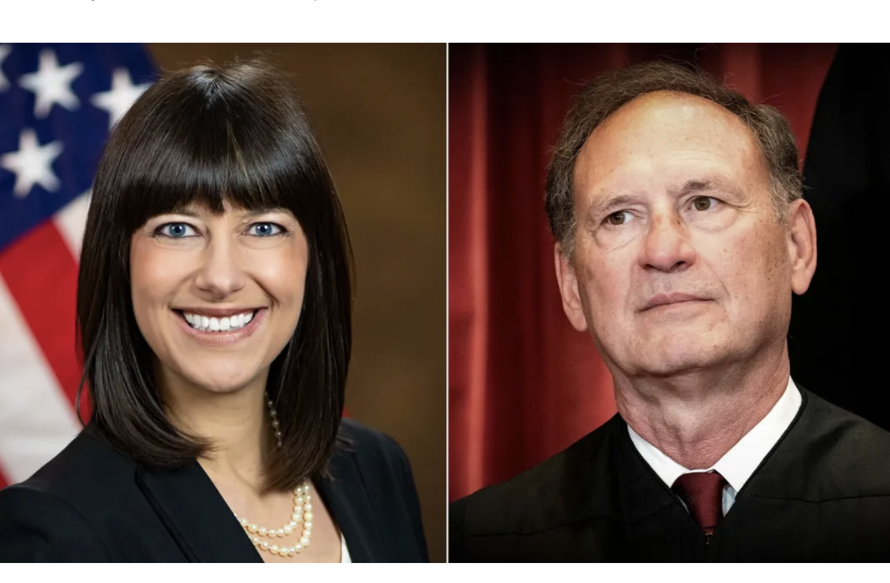 Solicitor general Elizabeth Prelogar and Supreme Court justice Samuel Alito