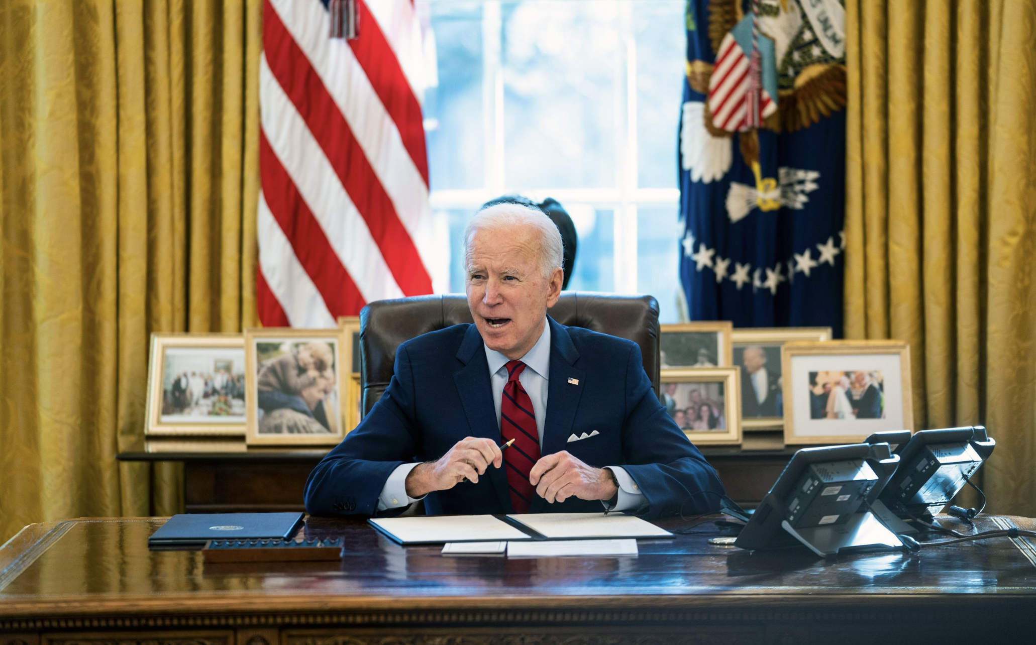 President Bush at the Resolute Desk in the Oval Office