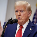 President Donald Trump speaks during a news conference in the Roosevelt Room