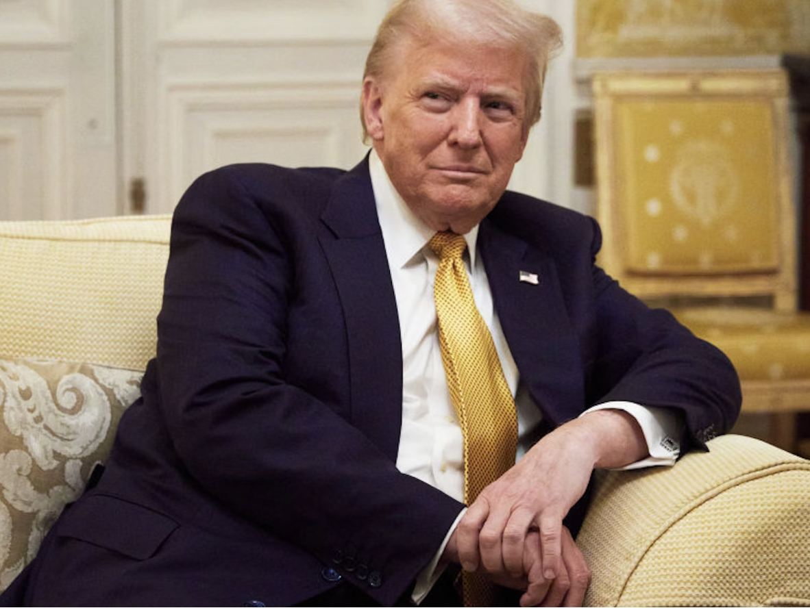 President Trump on a gold sofa