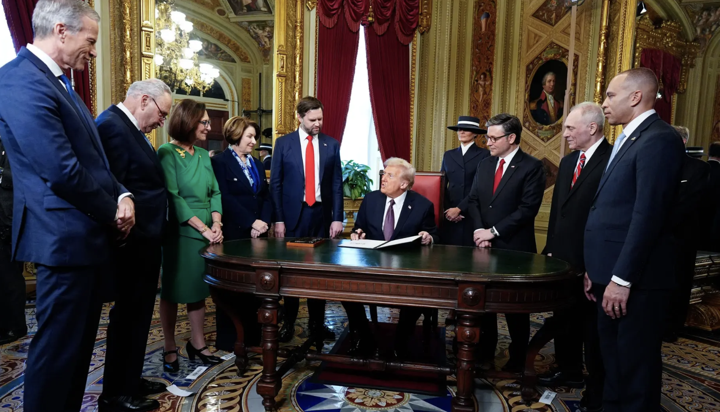 Republican leaders around Trump signs Executive Orders