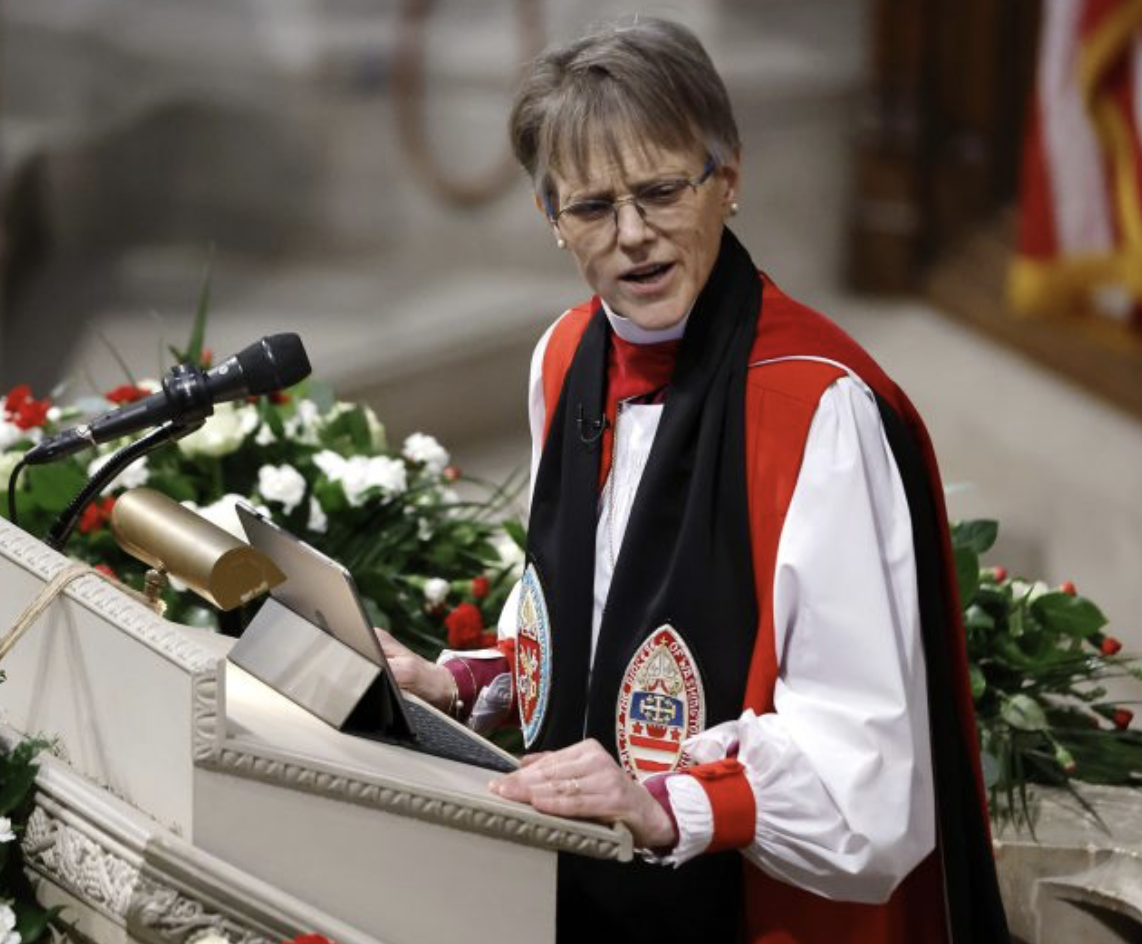 Right Rev. Mariann Edgar Budde gives address at National Cathedral to Trump