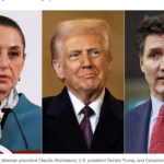 Mexican president Claudia Sheinbaum, US president Donald Trump, and Canadian prime minister Justin Trudeau