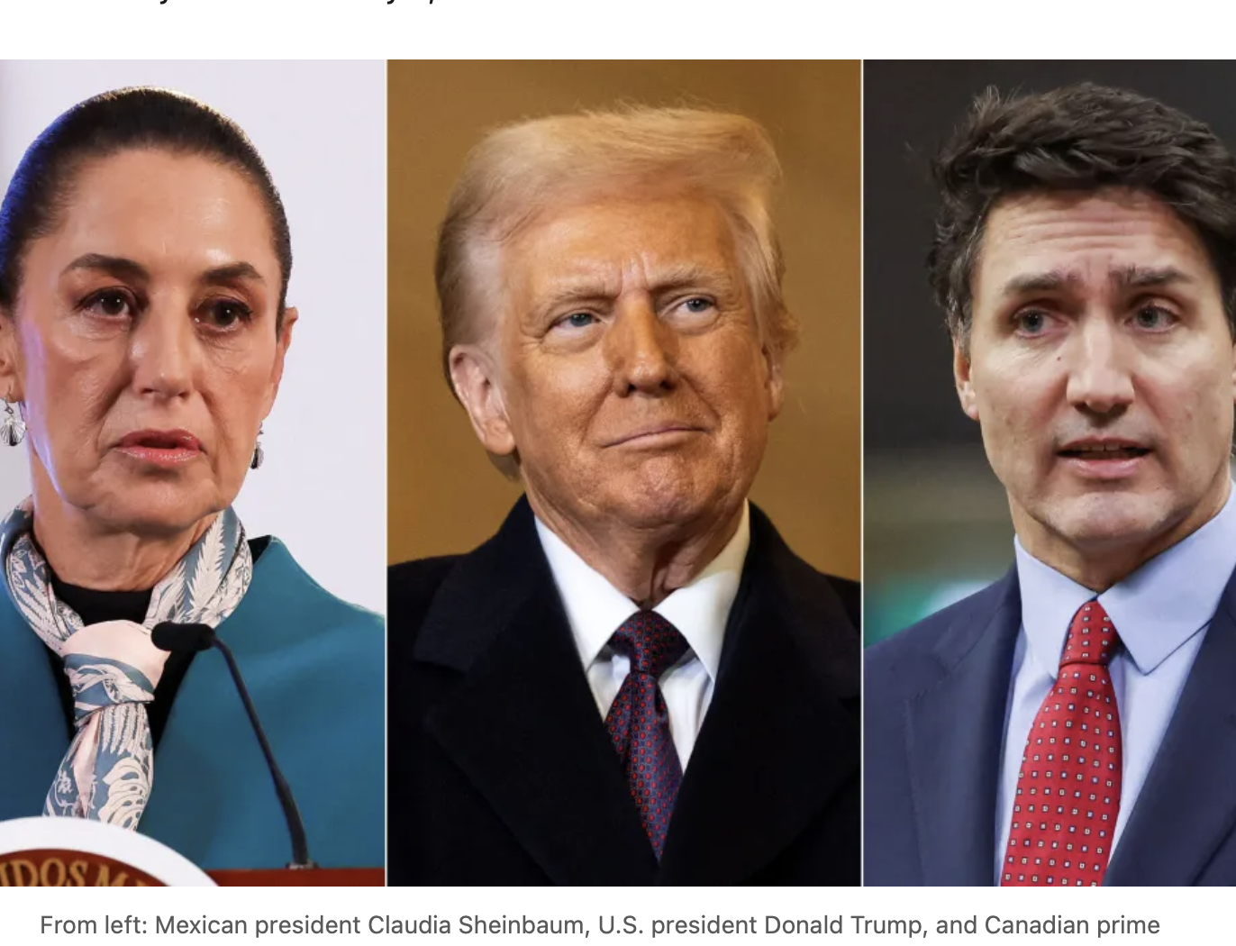 Mexican president Claudia Sheinbaum, US president Donald Trump, and Canadian prime minister Justin Trudeau