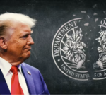 Trump and shattered Department of Education medalion