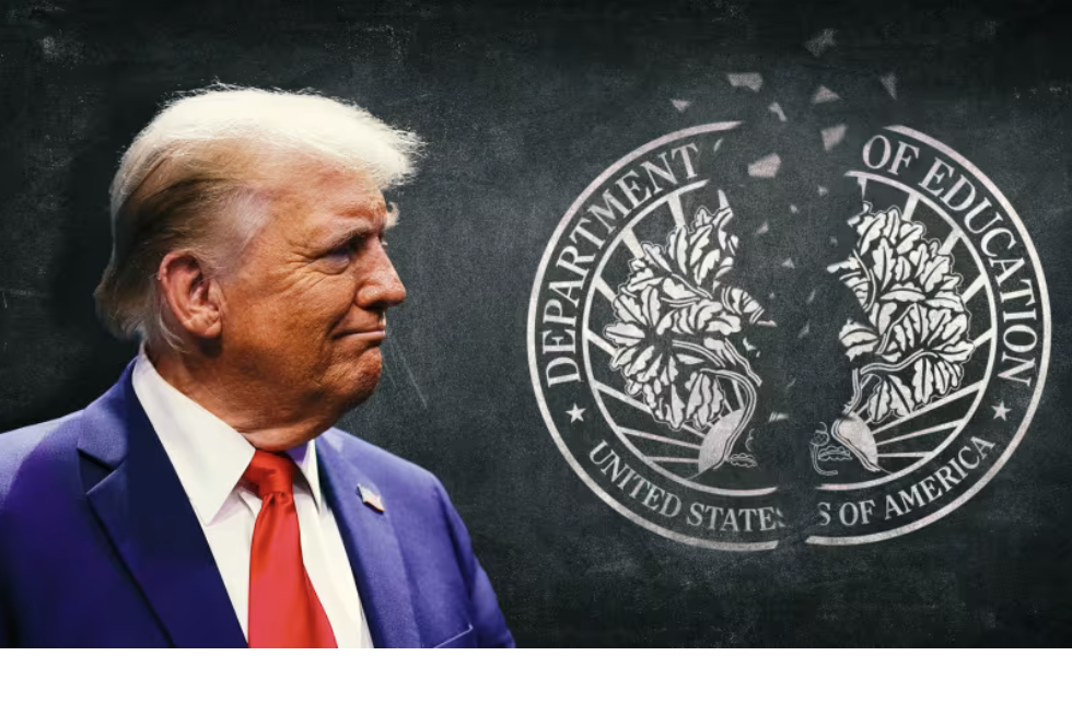 Trump and shattered Department of Education medalion