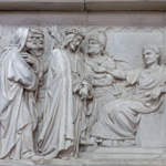 Bas relief carving of Jesus before Pilate