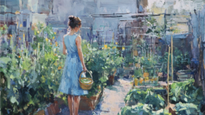 an Impressionists painting of a woman working in a garden